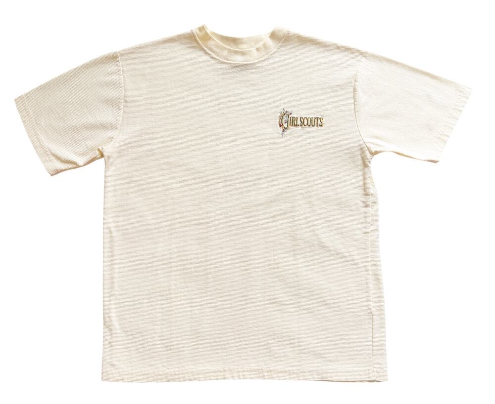 Vintage Girl Scouts T-Shirt Embroidered Butter Yellow Floral Retro Short Sleeve